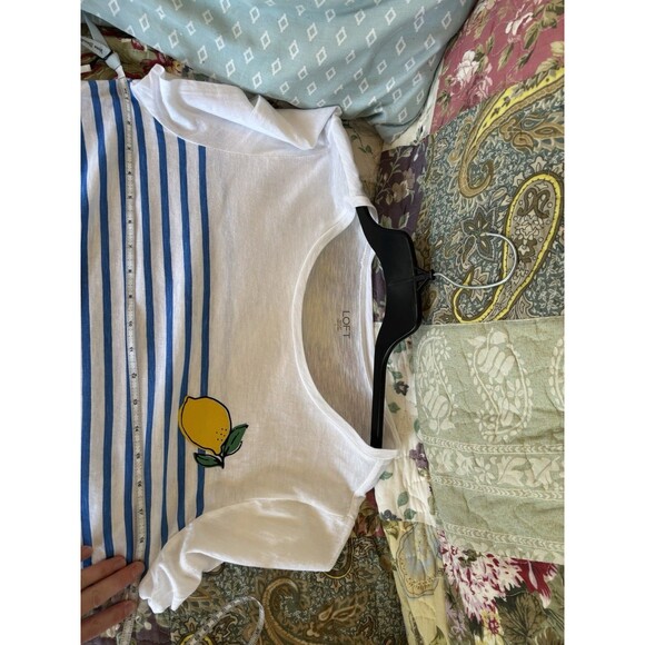LOFT Outlet Blue And White Striped Lemon Shirt Large Short Sleeve T Shirt Lemons - Picture 4 of 4